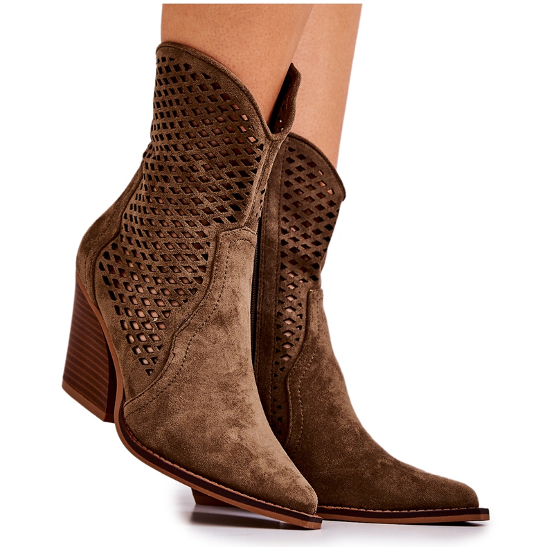 FB1 Openwork Cowboy Boots On A Post Khaki Caroline
