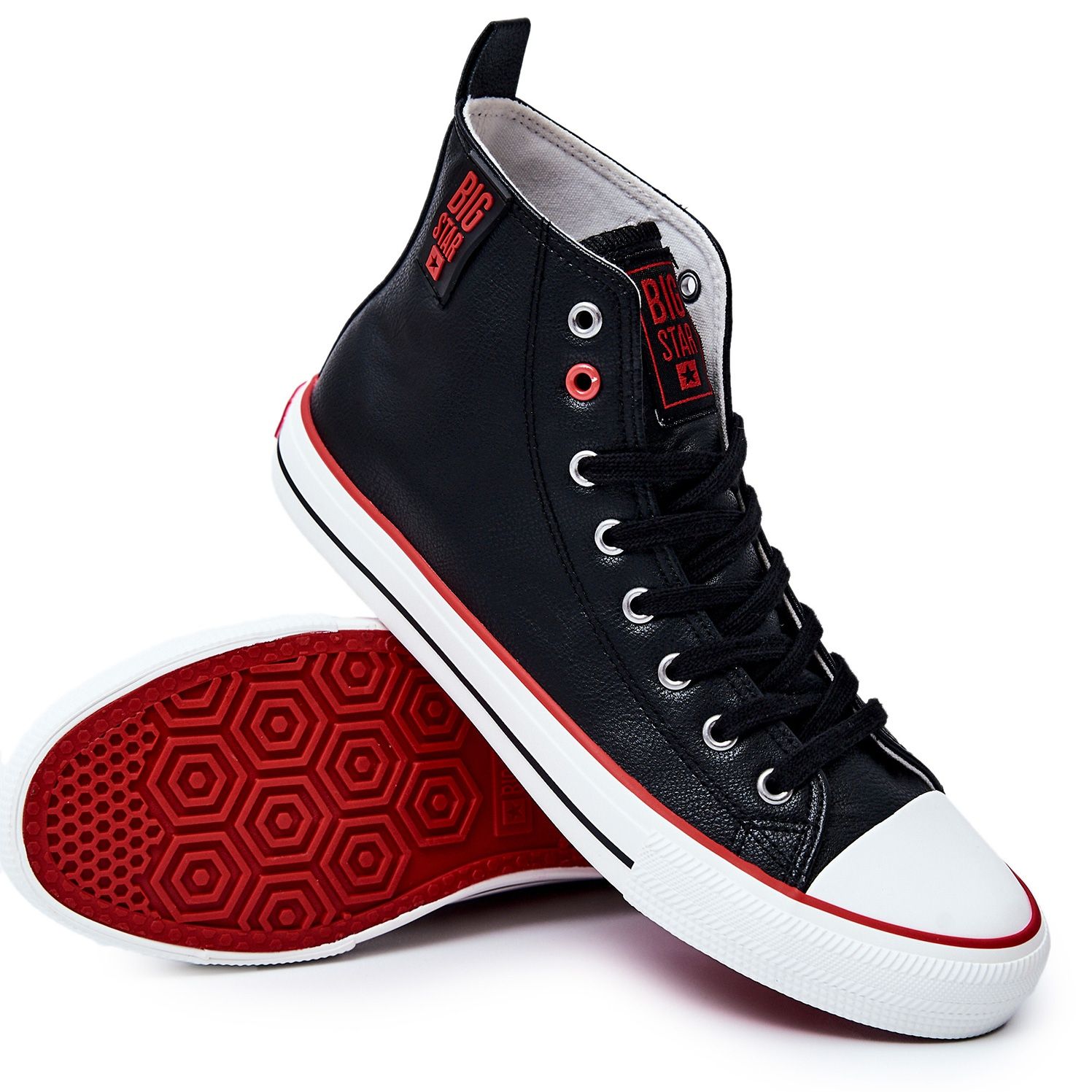 Men s High Leather Sneakers Big Star JJ174070 Black KeeShoes