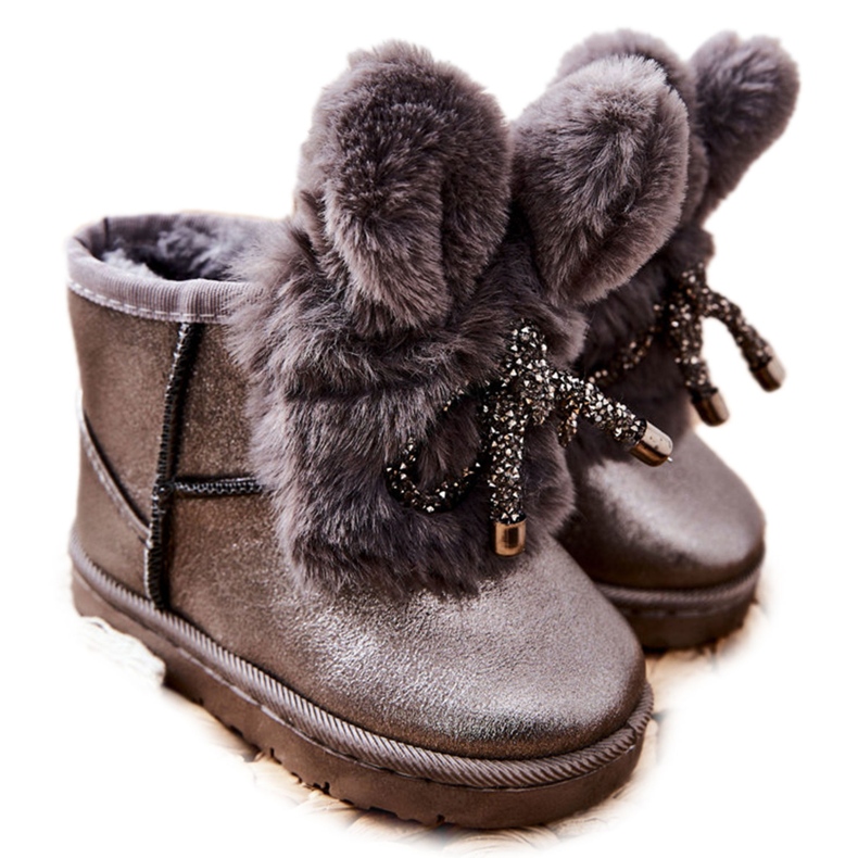 Children's Snow Boots With Fur With Ears Gray Bunny brown silver