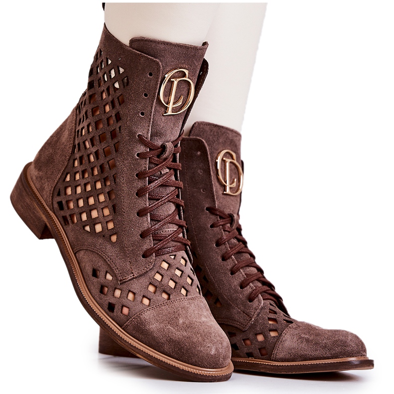 Openwork leather boots Nicole Brown 2695