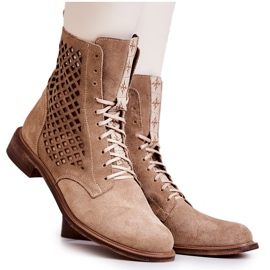 Openwork leather boots with tied Nicole Light brown 2696
