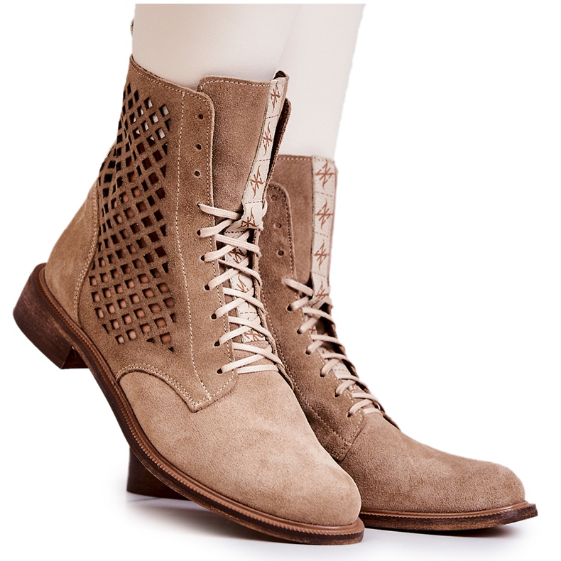 Openwork leather boots with tied Nicole Light brown 2696