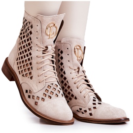Zazoo Openwork Leather Boots, Light Beige 2695