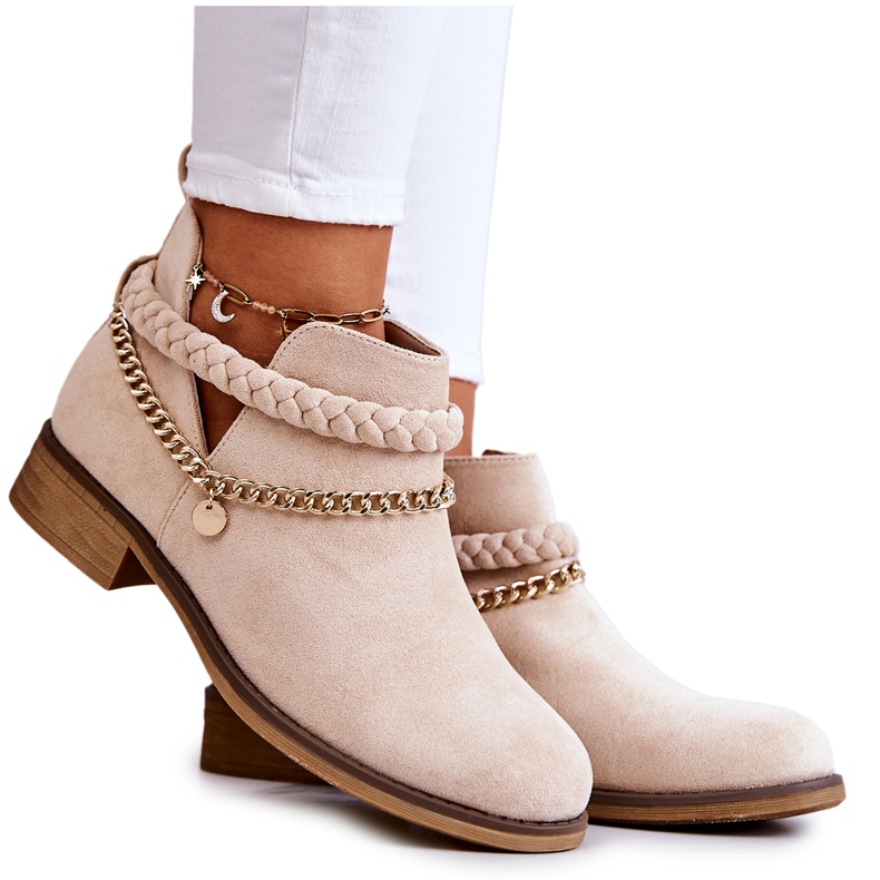 PS1 Suede Boots With Chain Beige Talitha