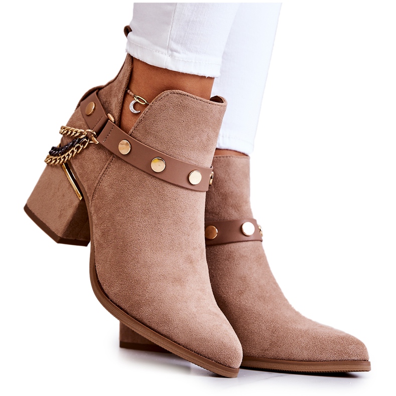 PS1 Suede Women's Boots With Chains Dark Beige Tracy