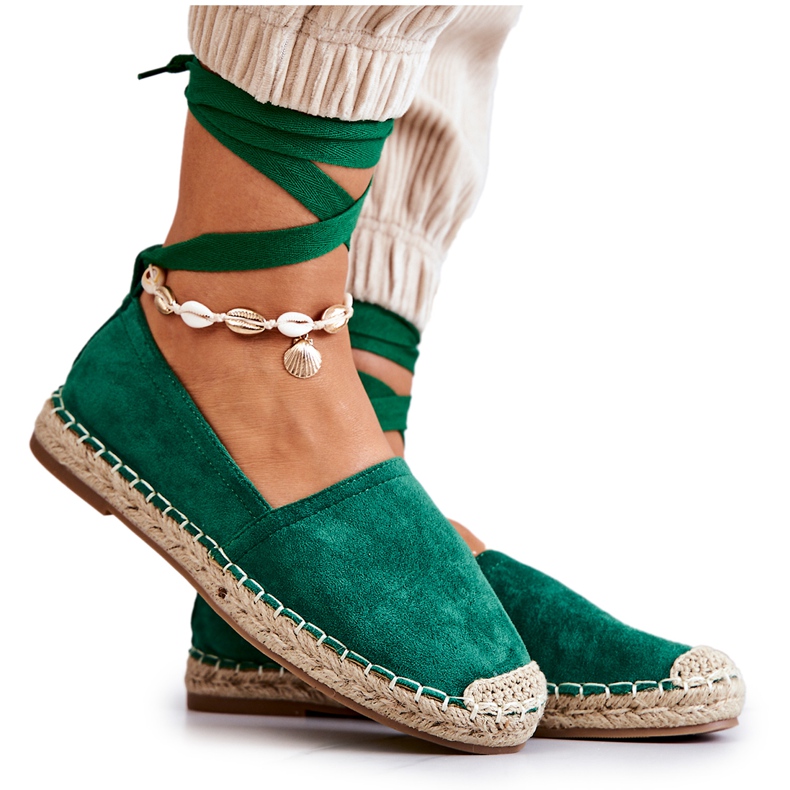 FB1 Tied Suede Espadrilles Dark Green Ismanne