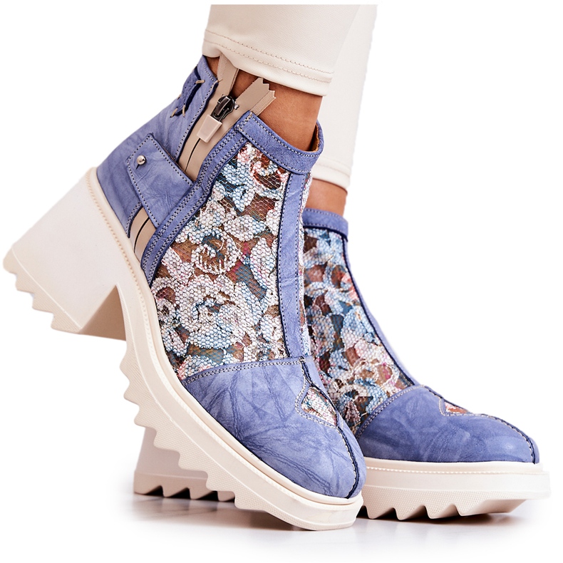 Leather boots on a massive post Maciejka Blue 05325-06