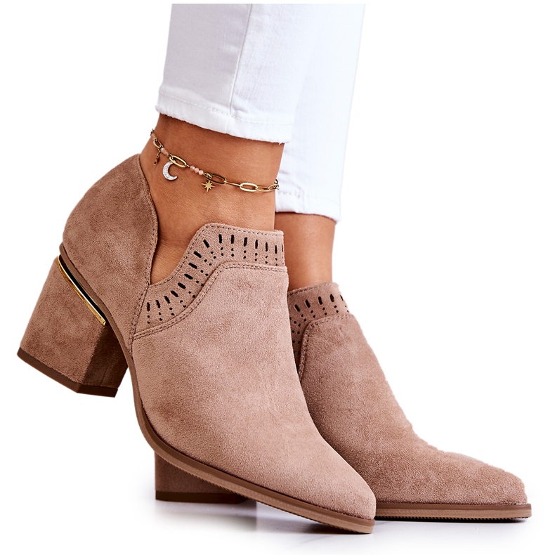 PS1 Dark Beige Suede Openwork Cowboy Boots Valerie