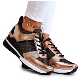 Vinceza Sport Shoes Sneakers Black and Gold Sharon golden