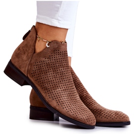 Vinceza Brown Shirley Openwork Suede Booties