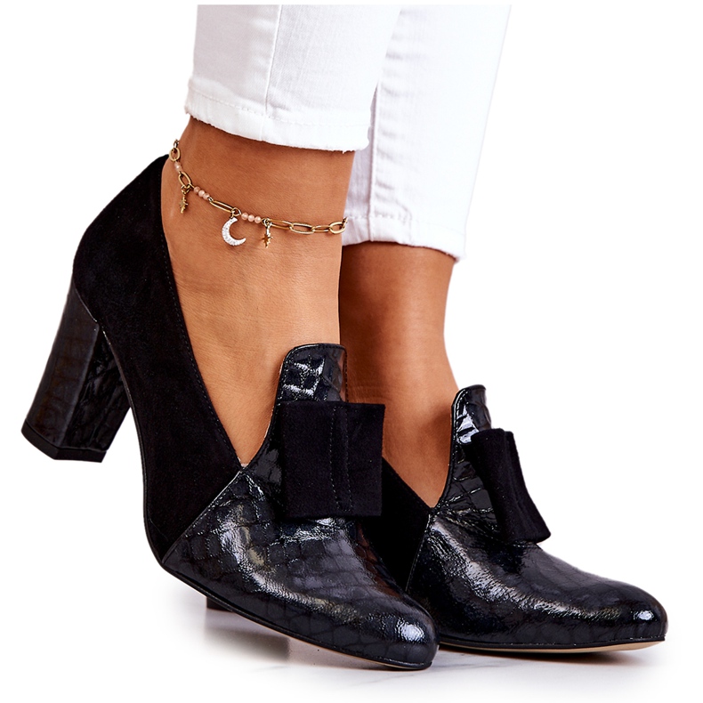 PA2 Black Kathleen Suede Snakeskin Pumps