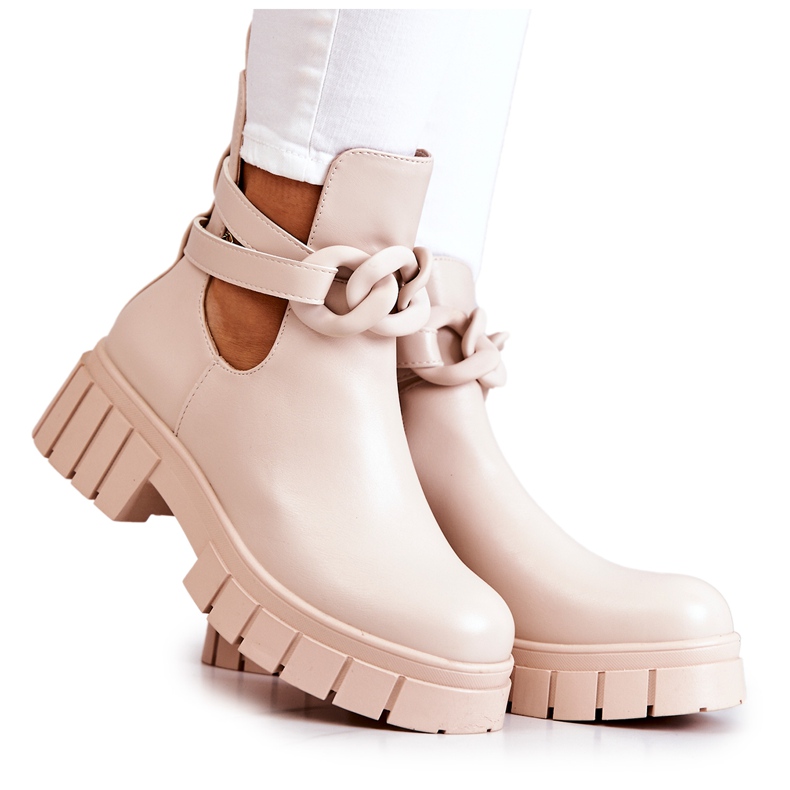 FB2 Leather Booties With A Cut Beige Karen