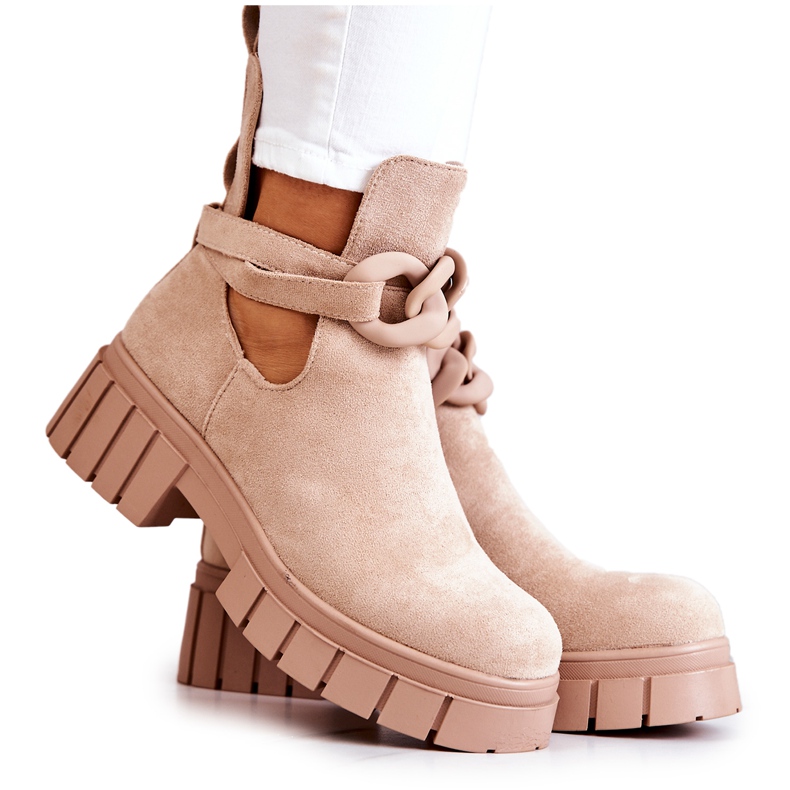 FB2 Suede Booties With A Cut Beige Kirsten