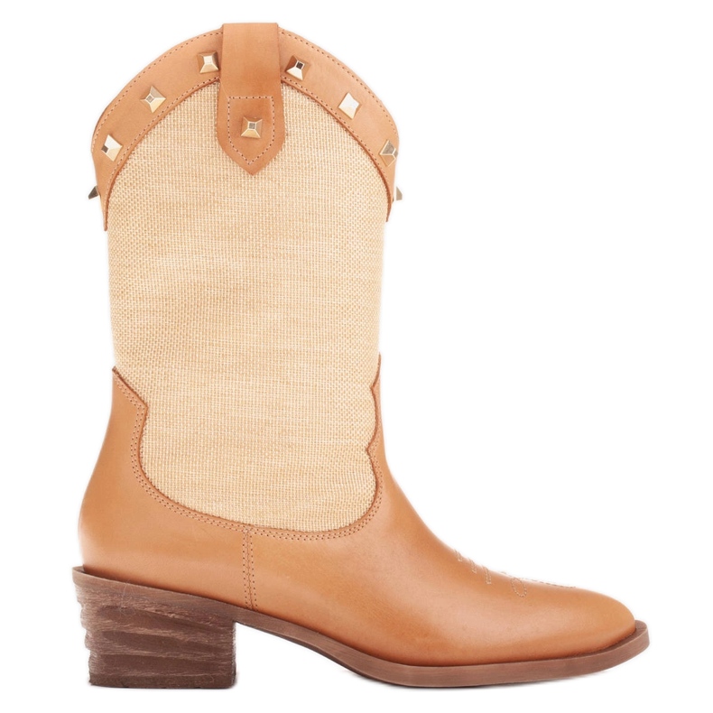 Marco Shoes Cowboy boots in combination of leather and linen fabric 2186B + J-003-1266-4 beige