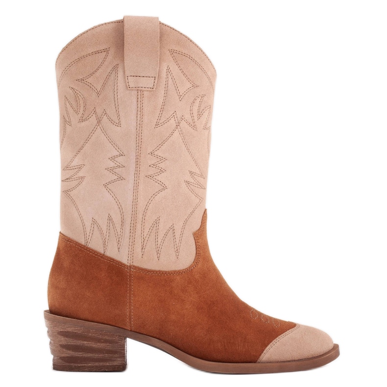 Marco Shoes Embroidered suede cowboy boots 2205B-813-096-1 beige brown