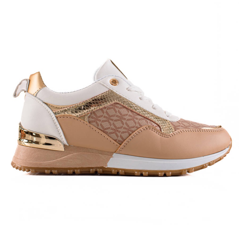 TRENDI Stylish Tied Sneakers beige white brown golden TRENDI Stylish Tied Sneakers beige white brown golden