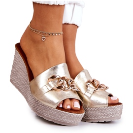 Lewski Shoes Leather Wedge Slippers Lewski 3062 Golden Lewski Shoes Leather Wedge Slippers Lewski 3062 Golden