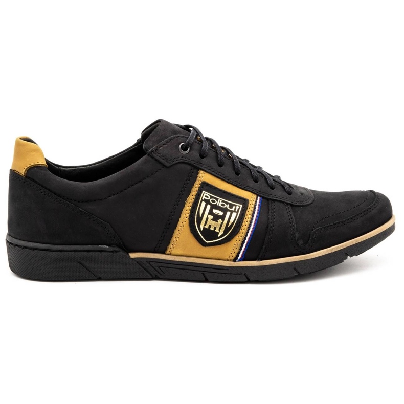 Polbut Men's casual leather shoes 2113 black with ginger yellow