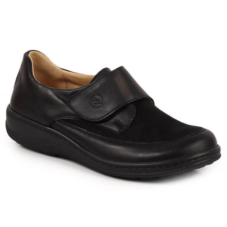 Leather shoes with velcro Helios W 395 black
