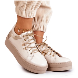 FILIPCZYK Leather Sport Shoes On A Light Beige Mary Ann Platform