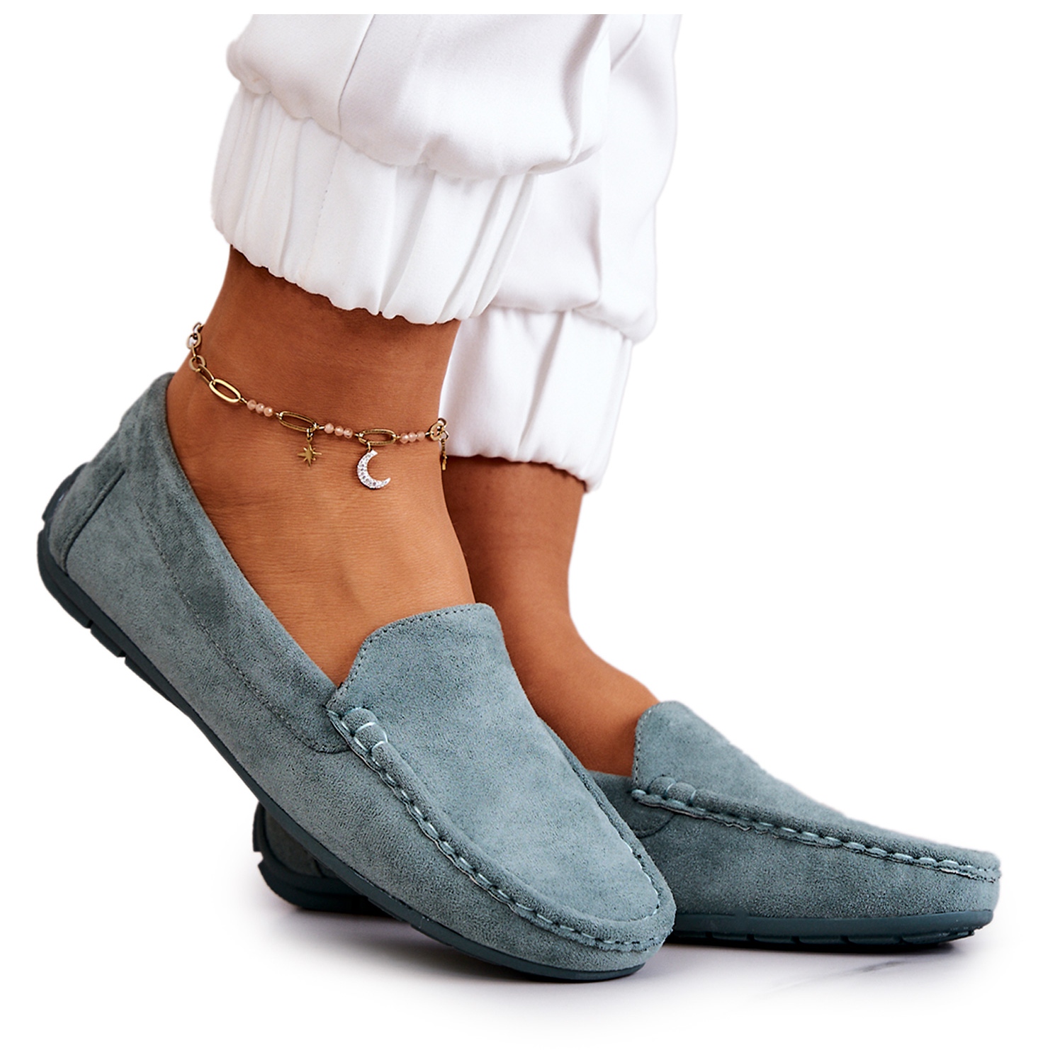 Women's Mint Suede Moccasins - Fashionable Shoes Women's Mint Suede Moccasins - Fashionable Shoes