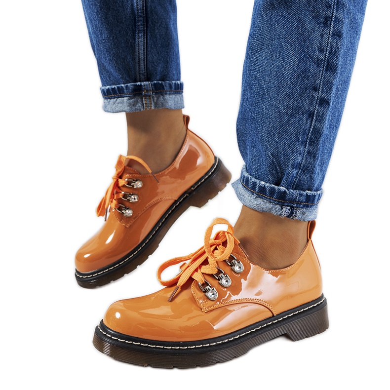 Orange lacquered shoes by Kristina