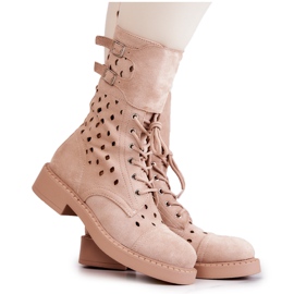 Suede Openwork Ankle Boots Light Beige Hermione