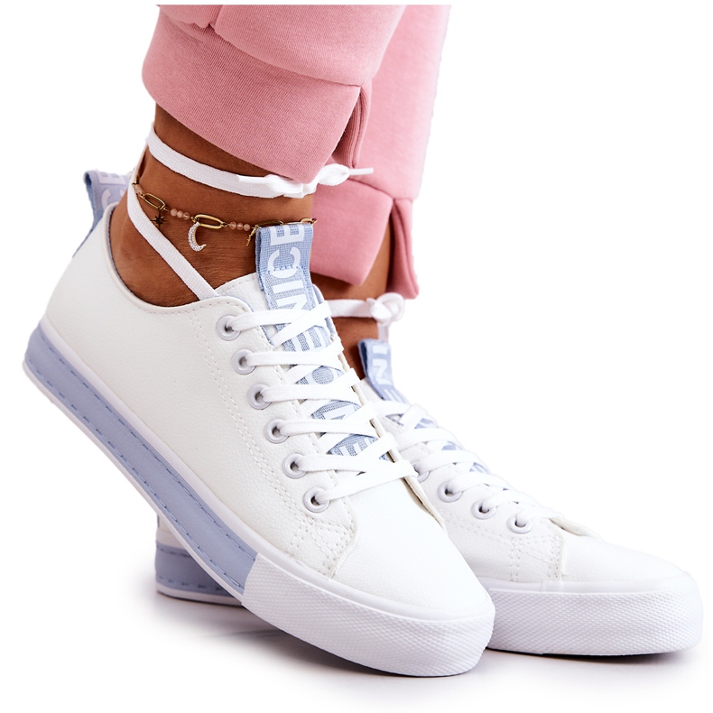 Women's Leather Sneakers White and Blue Mikayla