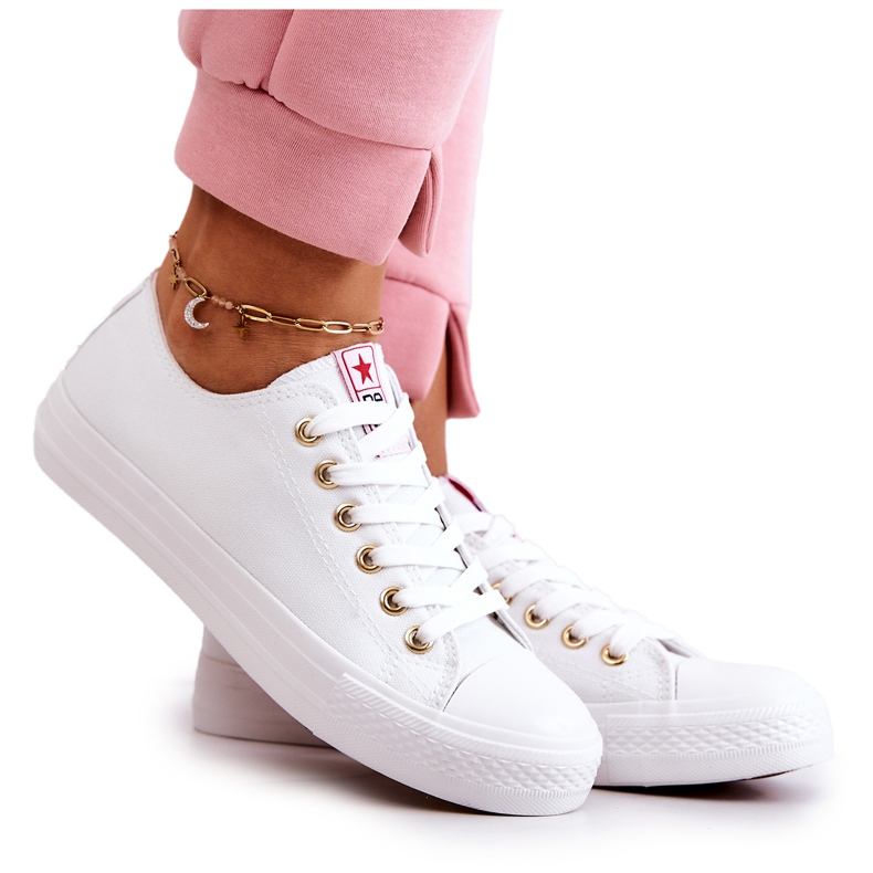PE1 Women's Classic Sneakers White and Gold Ecoma PE1 Women's Classic Sneakers White and Gold Ecoma
