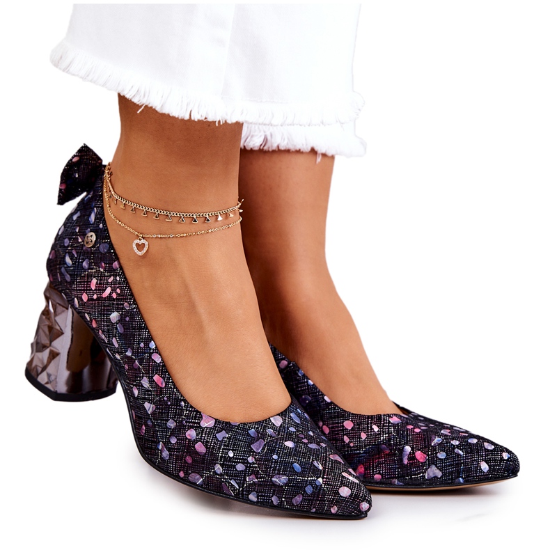 Leather Pumps On A Bar Maciejka 05334-15 Navy Blue pink multicolored Leather Pumps On A Bar Maciejka 05334-15 Navy Blue pink multicolored