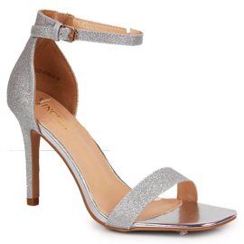 Vinceza W JAN81E silver brocade sandals on a high heel