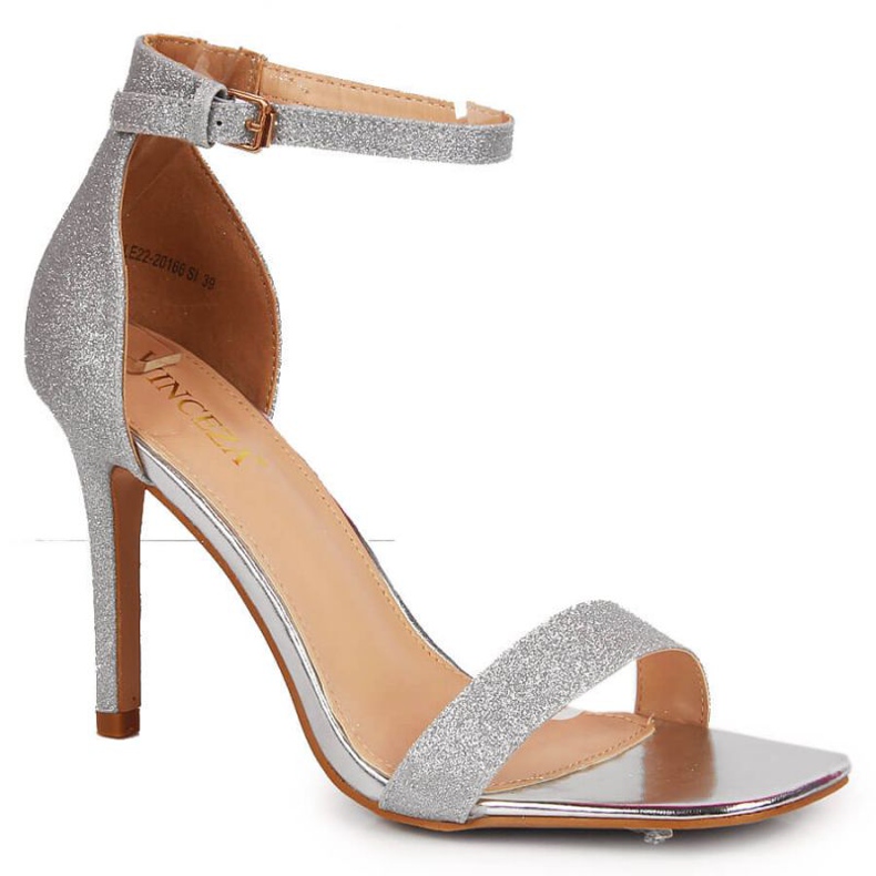 Vinceza W JAN81E silver brocade sandals on a high heel