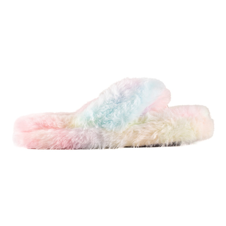 TRENDI Fur flip-flops blue pink green yellow