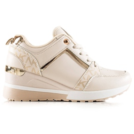 TRENDI Stylish wedge sneakers beige golden TRENDI Stylish wedge sneakers beige golden