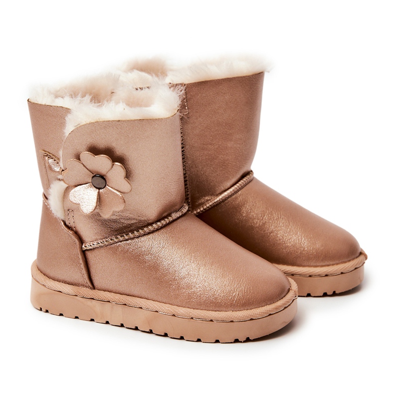 FR1 Golden Bianca Children's Snow Boots With Flower