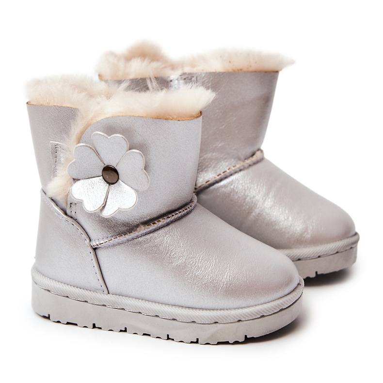 FR1 Children's Snow Boots With Flower Silver Bianca FR1 Children's Snow Boots With Flower Silver Bianca