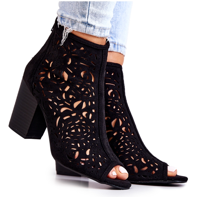 FB1 Black Openwork Boots On A Post Brittany