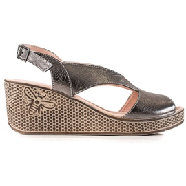 TRENDI Silver Leather Sandals On A Wedge grey