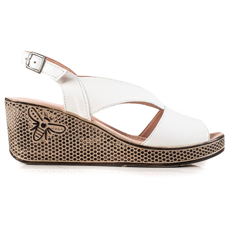 TRENDI White Leather Sandals On A Wedge