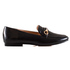 Ideal Shoes Elegant Loafers With Cubic Zirconia black