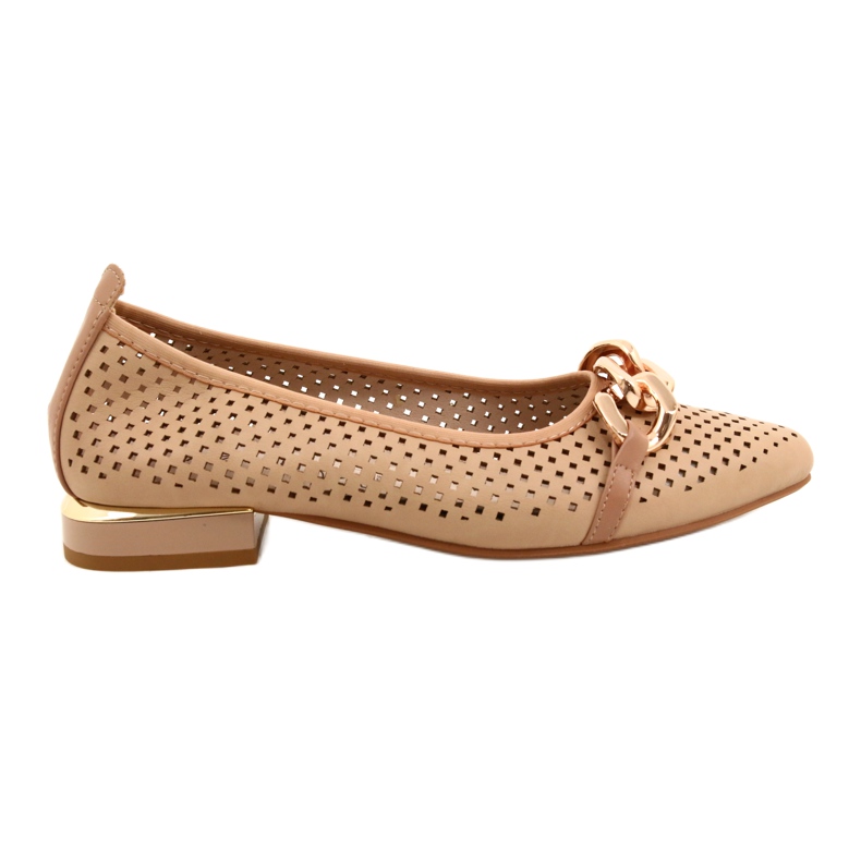 M.Daszyński Openwork Ballerina Shoes with Chain Daszyński SA201-6 Beige-gold