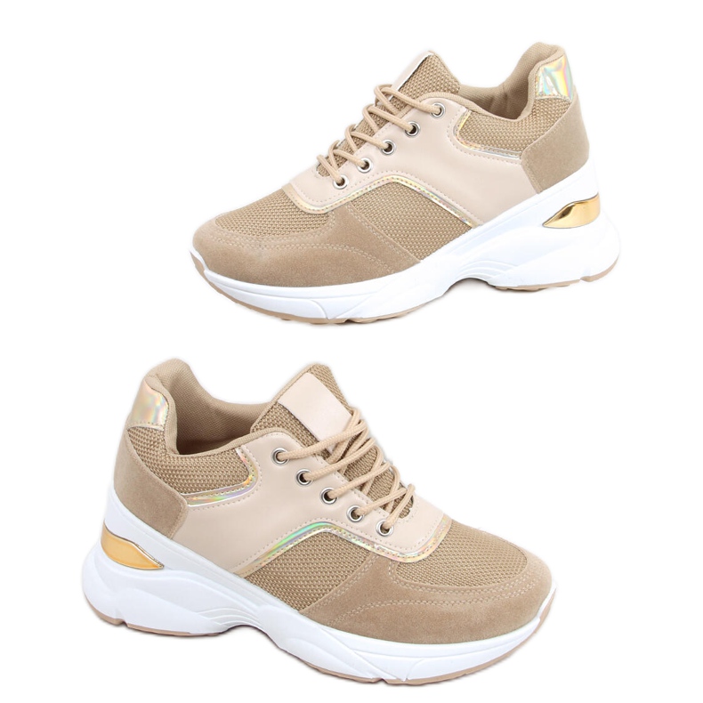 Sports shoes on a hidden Toni Khaki wedge heel beige