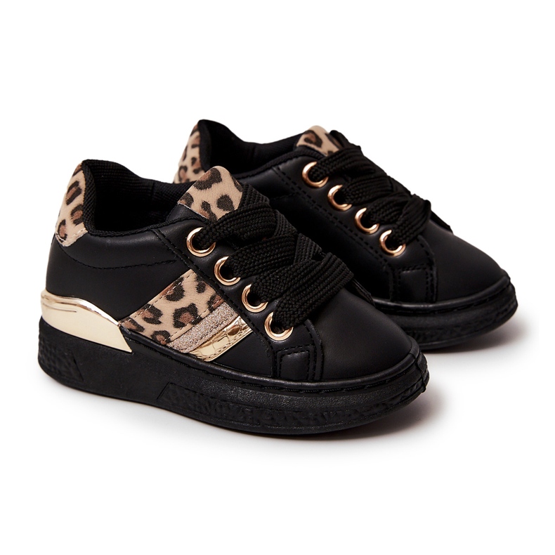 FR1 Black Trixie leopard leather sport shoes