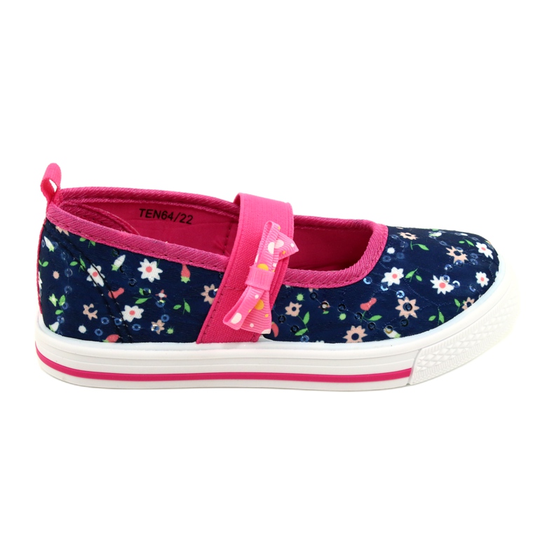 American Club Girls' ballerinas sneakers with a bow Ten64/22 in flowers blue blue