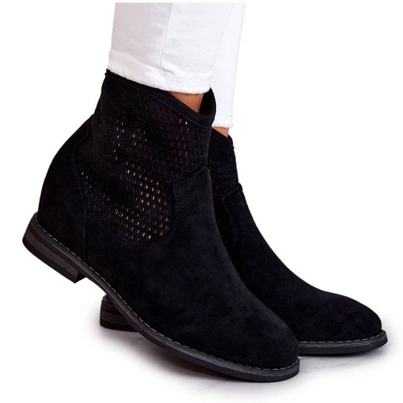 S.Barski Suede Women's Boots Hidden Wedge Black Solene