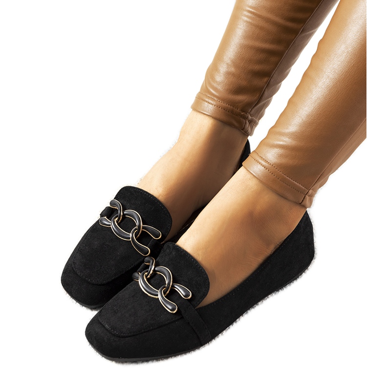 Black loafers with a square toe from Hattie