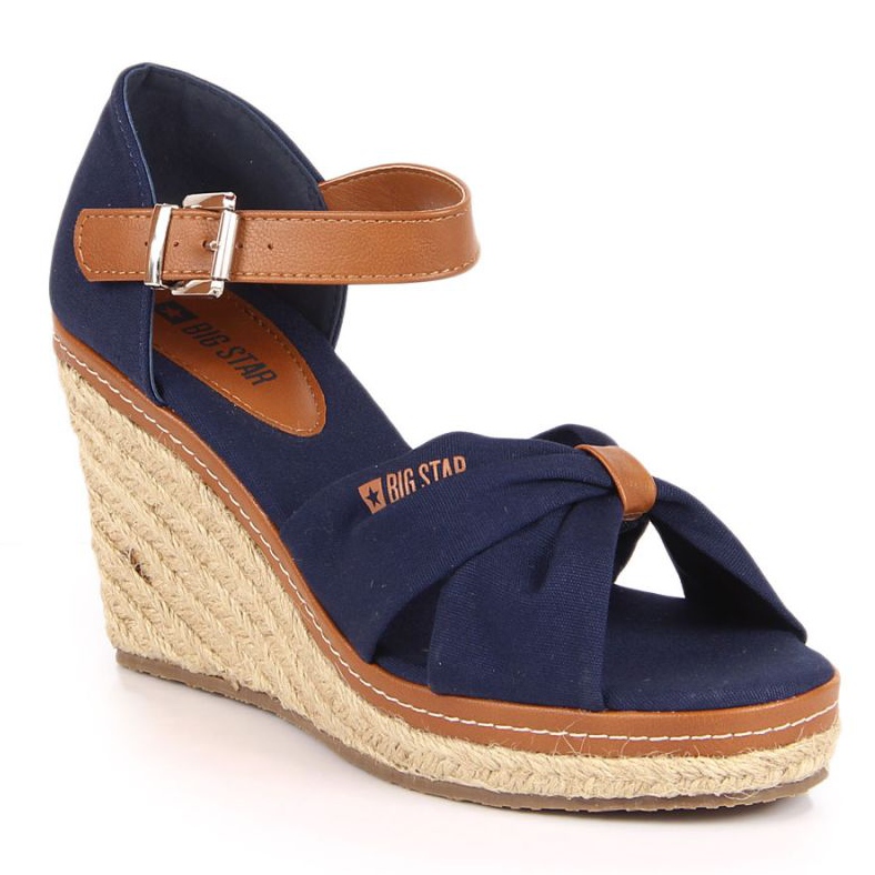 Wedge sandals Big Star W JJ274938 navy blue brown Wedge sandals Big Star W JJ274938 navy blue brown