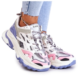 Women's Sport Leather Sneakers GOE JJ2N4090 Multicolor white purple pink grey