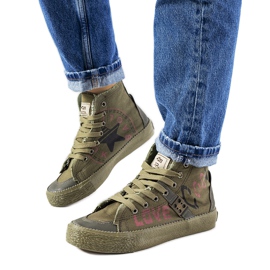 Green ankle-high sneakers from Amabella khaki