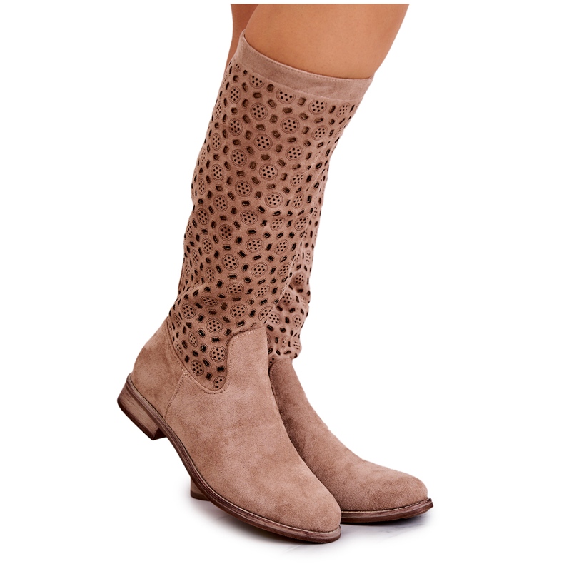 S.Barski Darnell Beige Suede Boots With Openwork Pattern